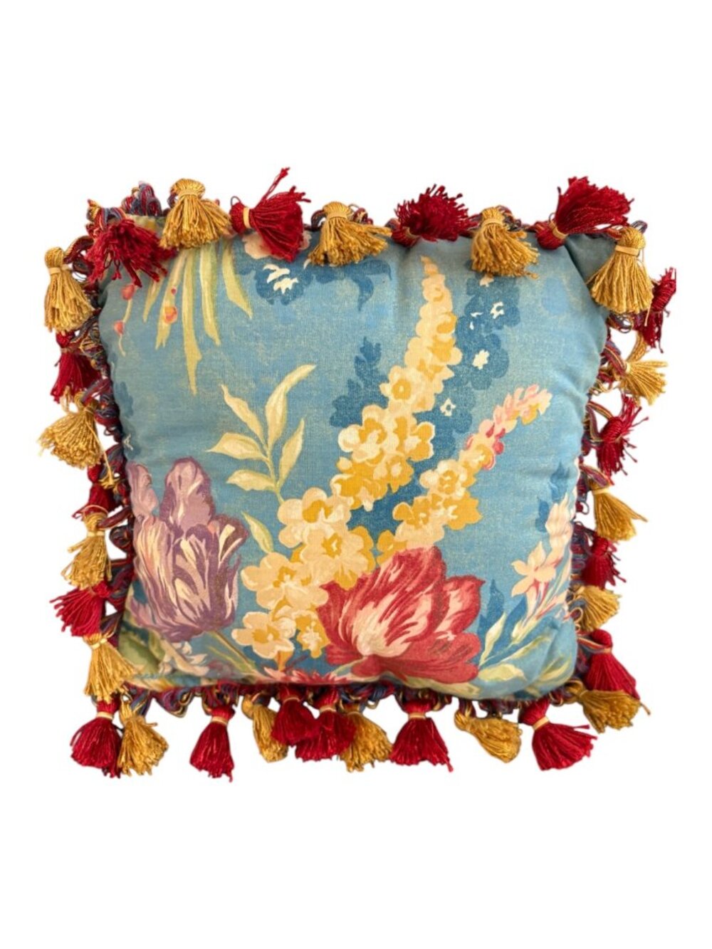Throw Pillow Mini English Country Floral Tassels Measures 9 x 9 Raymond Waites